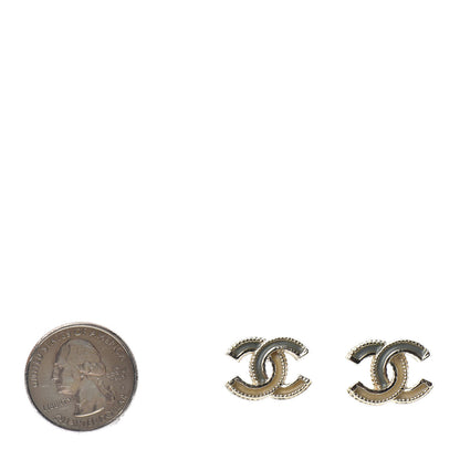 Chanel Glitter Enamel CC Earrings Grey Gold 2 of 5
