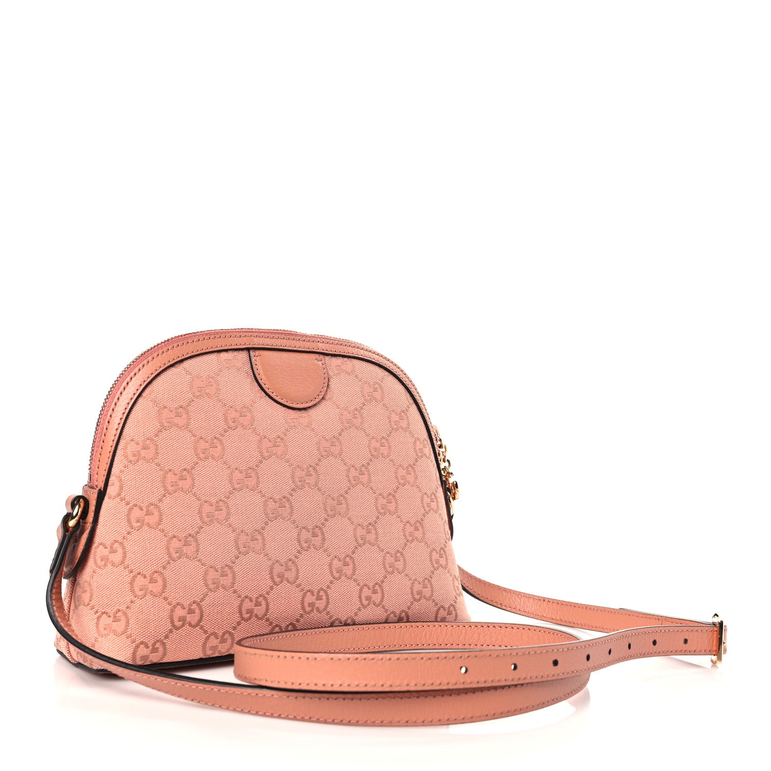 Gucci Monogram Textured Dollar Calfskin Small Ophidia Dome Shoulder Bag Cloche Rose Pink 3 of 8