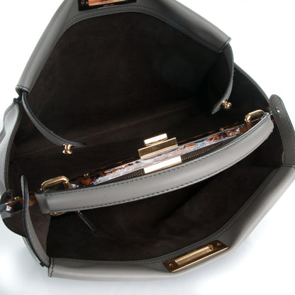 Fendi Vitello Seta Suede Plexiglass Tortoise Large Peekaboo Iconic Satchel Asfalto Marrone 6 of 6