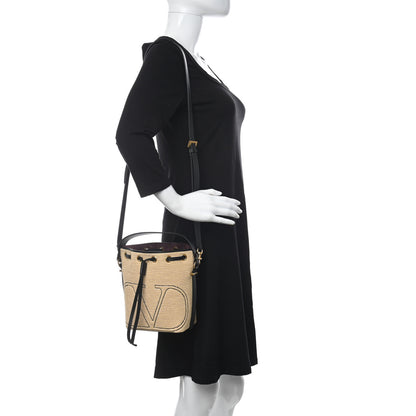 Valentino Garavani Raffia Vlogo Walk Bucket Bag Naturale Black 2 of 11