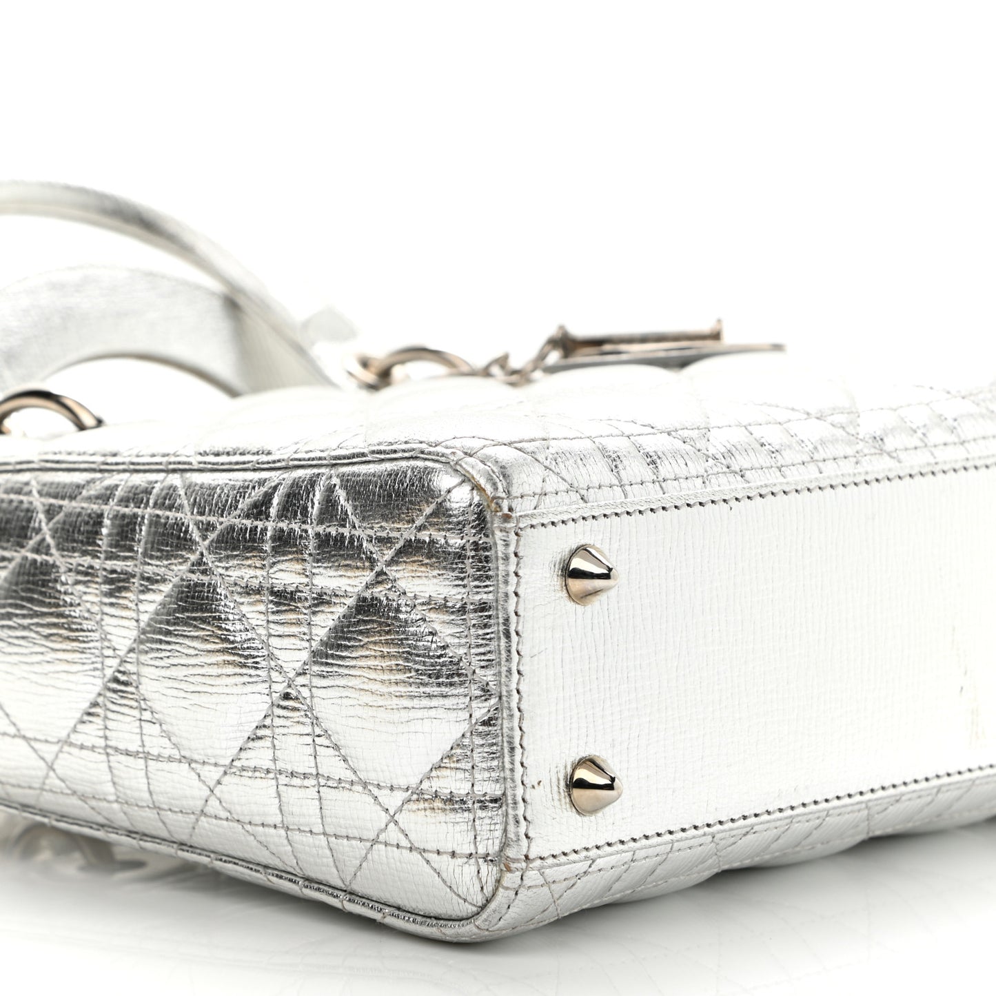 Metallic Grained Calfskin Cannage Small Lucky Badges My Lady Dior Silver