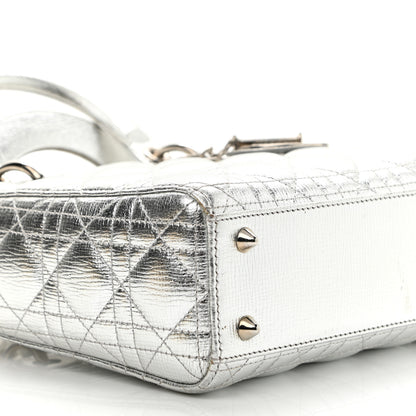 Christian Dior Metallic Grained Calfskin Cannage Small Lucky Badges My Lady Dior Silver 9 of 12