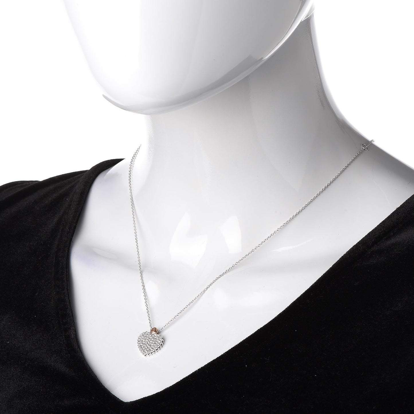 18K White Pink Gold Diamond Cuore Logo Pendant Necklace