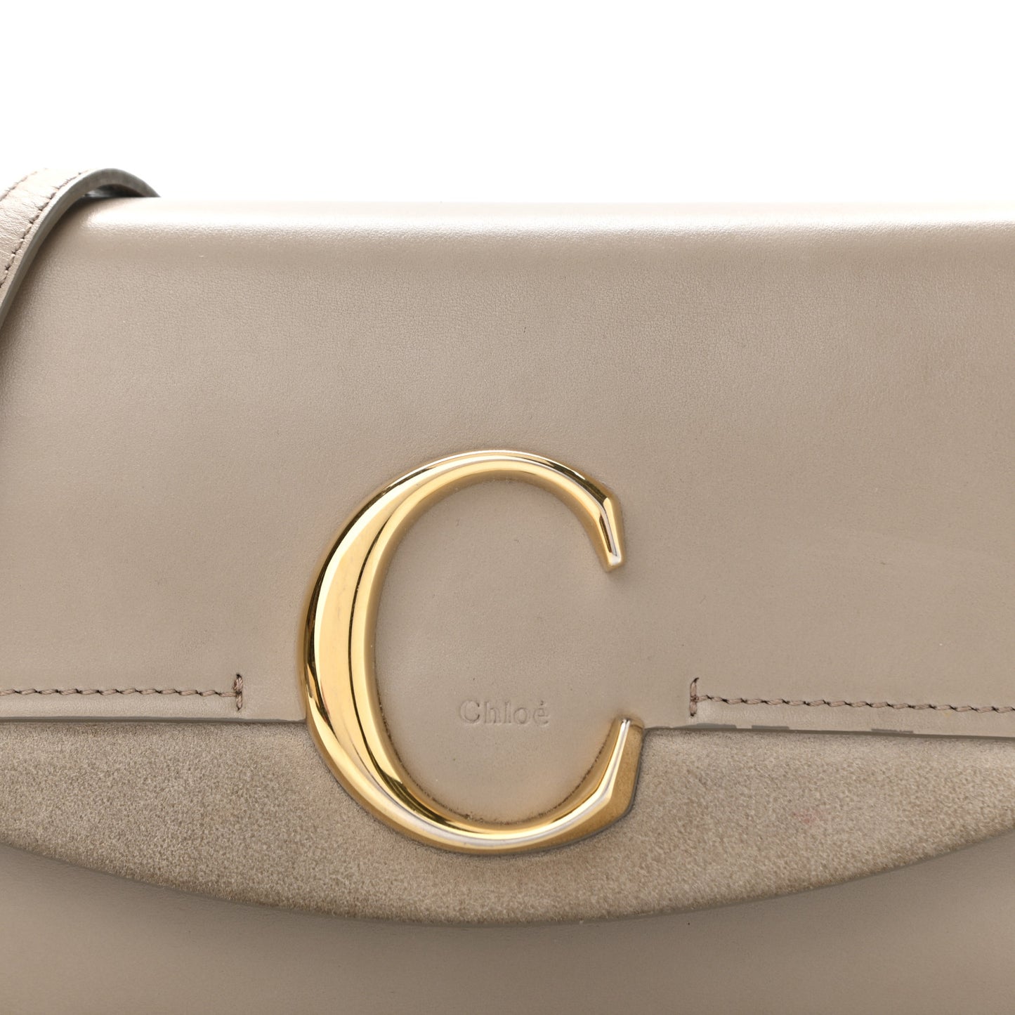 Calfskin Suede C Clutch With Chain Motty Grey