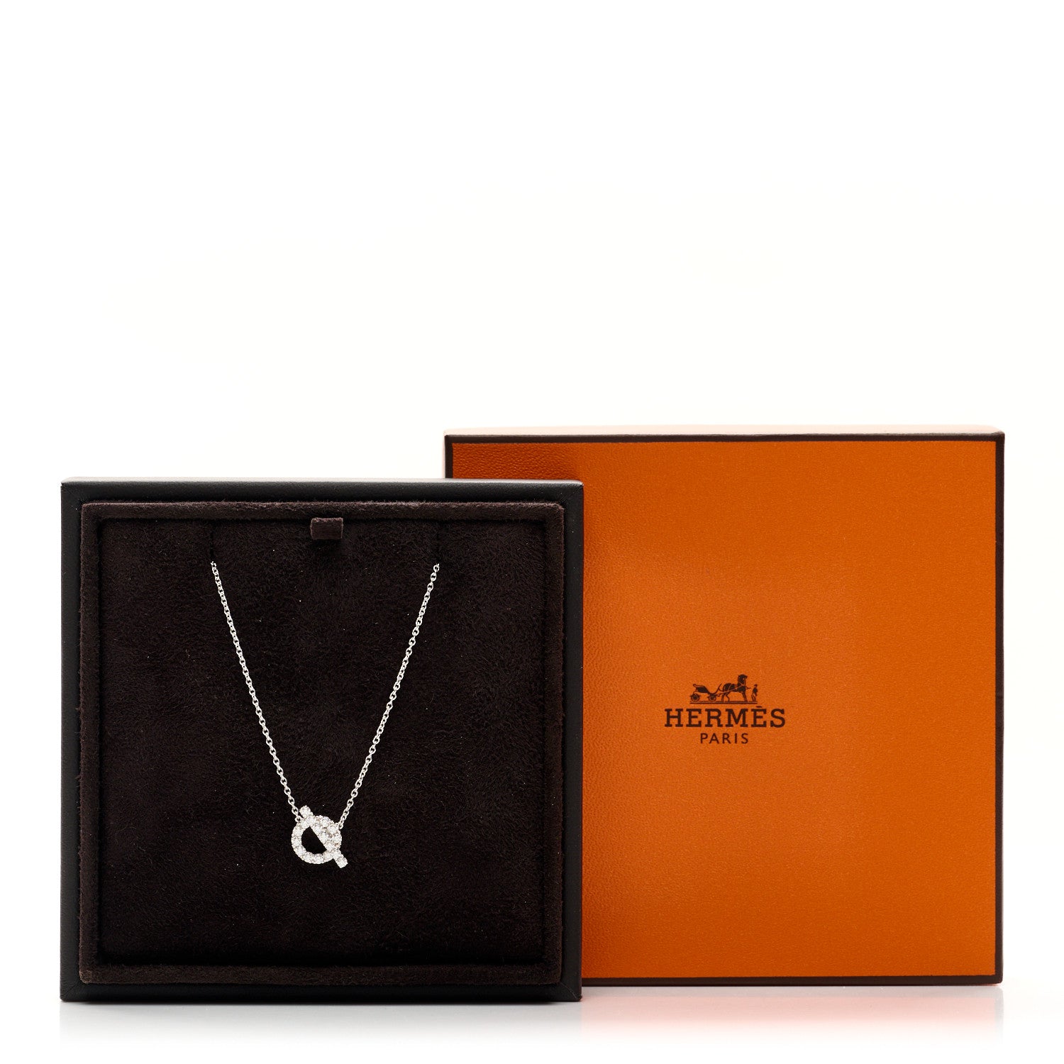 Hermes 18K White Gold Diamond Finesse Pendant Necklace 6 of 6