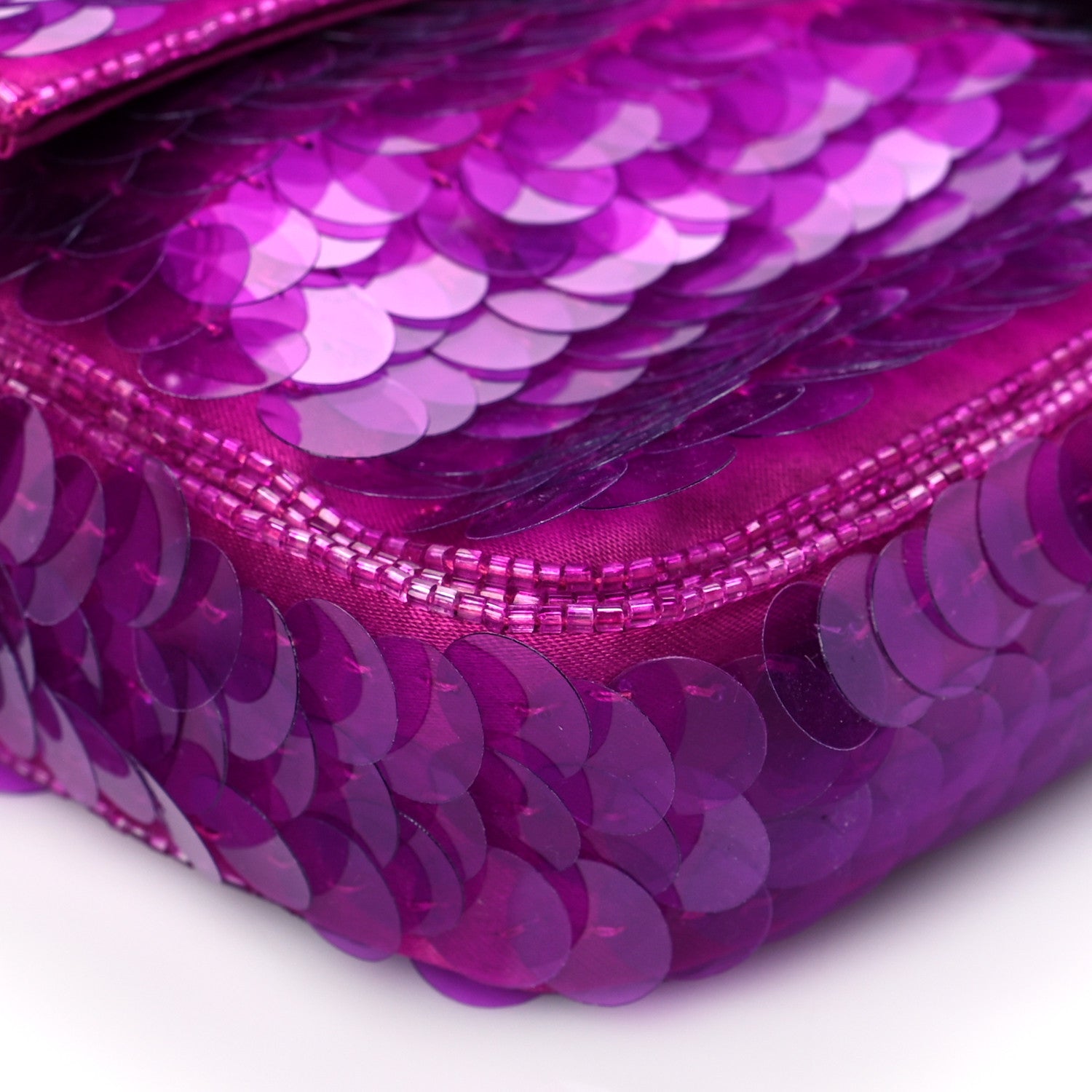 Fendi Satin Sequin Paillettes Bilics Lustre Snakeskin Medium Baguette 1997 Dark Pink 8 of 9