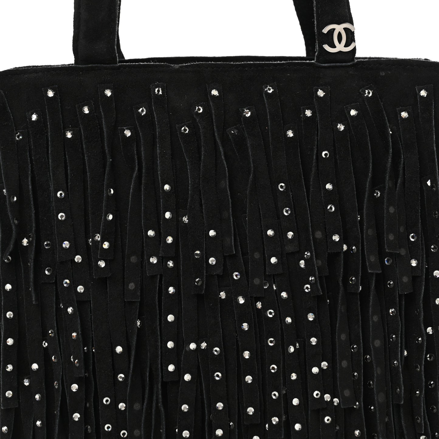 Suede Mini Fringe Tote Black