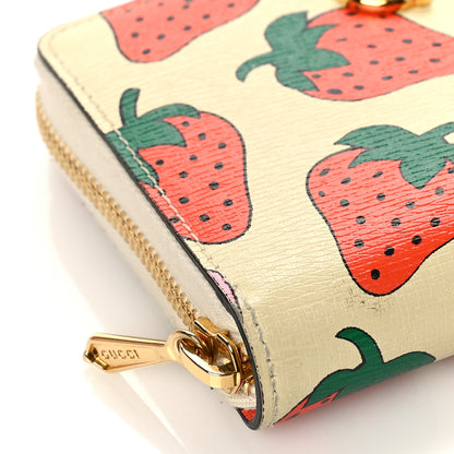 Gucci Grainy Calfskin Strawberry Zumi Zip Around Wallet Ivory Red 7 of 10