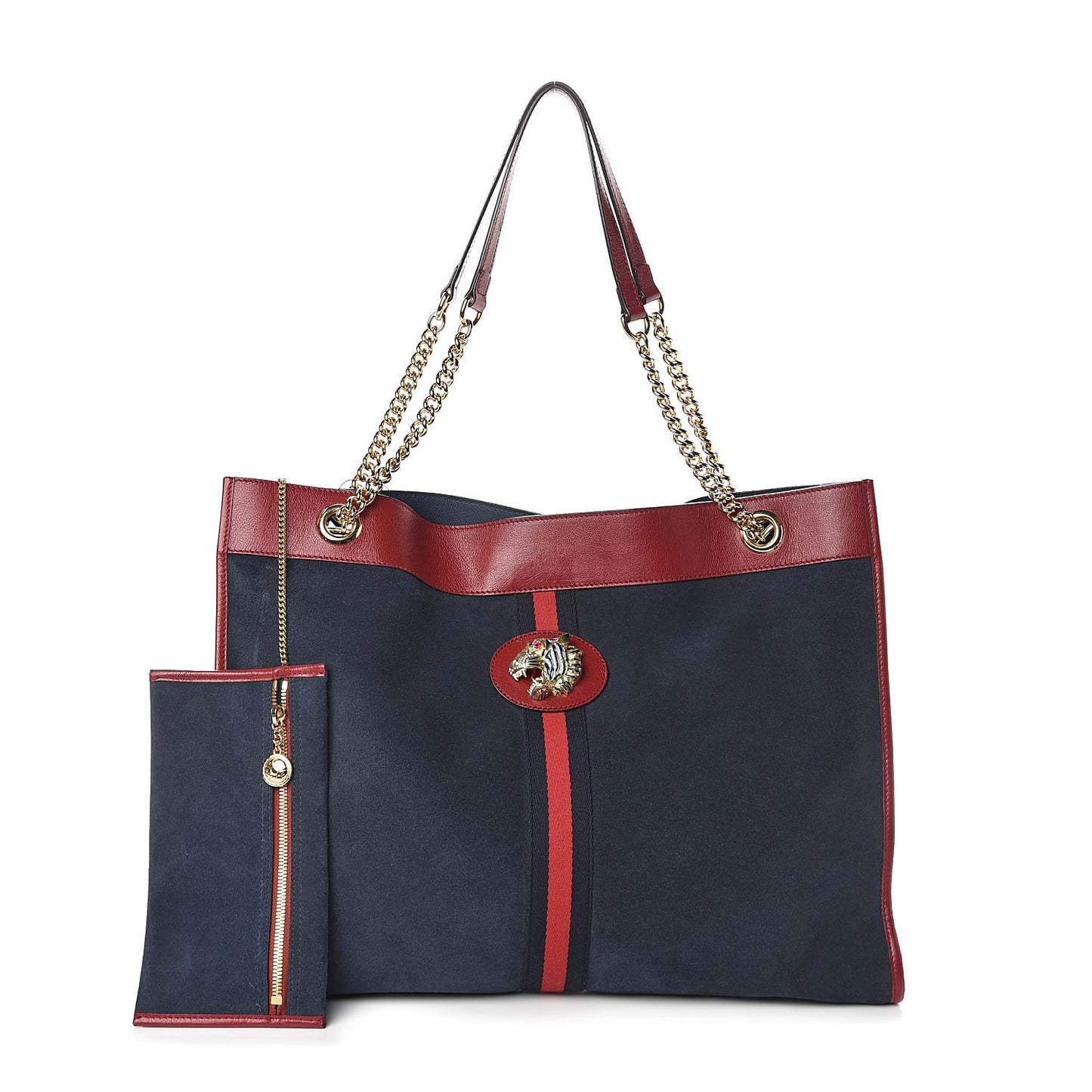 Suede Calfskin Large Rajah Chain Tote New Blue Romantic Cherry