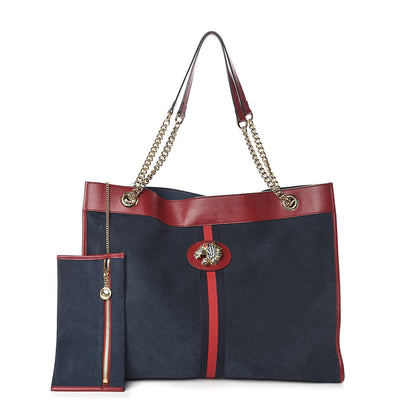 Gucci Suede Calfskin Large Rajah Chain Tote New Blue Romantic Cherry 1 of 9