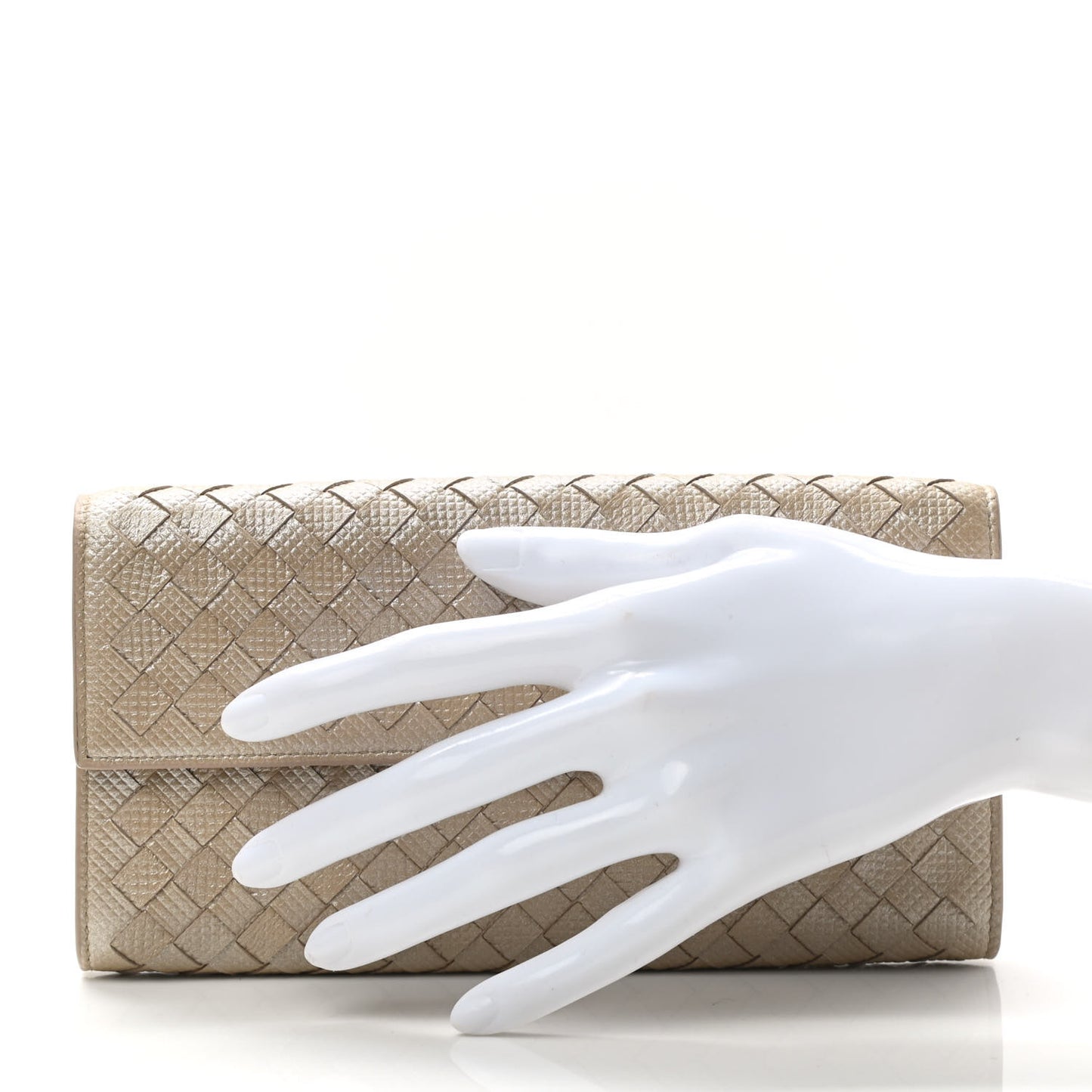 Metallic Nappa Intrecciato Continental Flap Wallet Beige