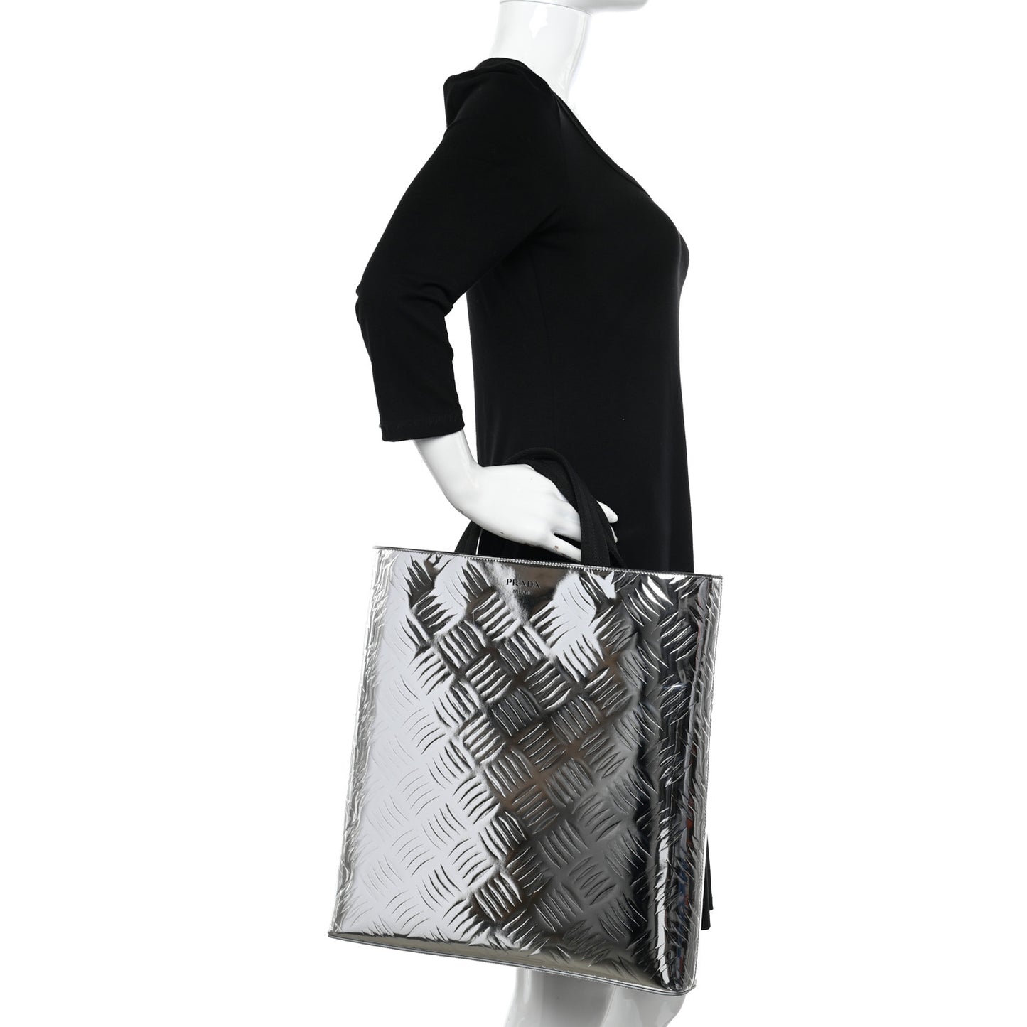 Metallic Spazzolato Embossed Tote Argento