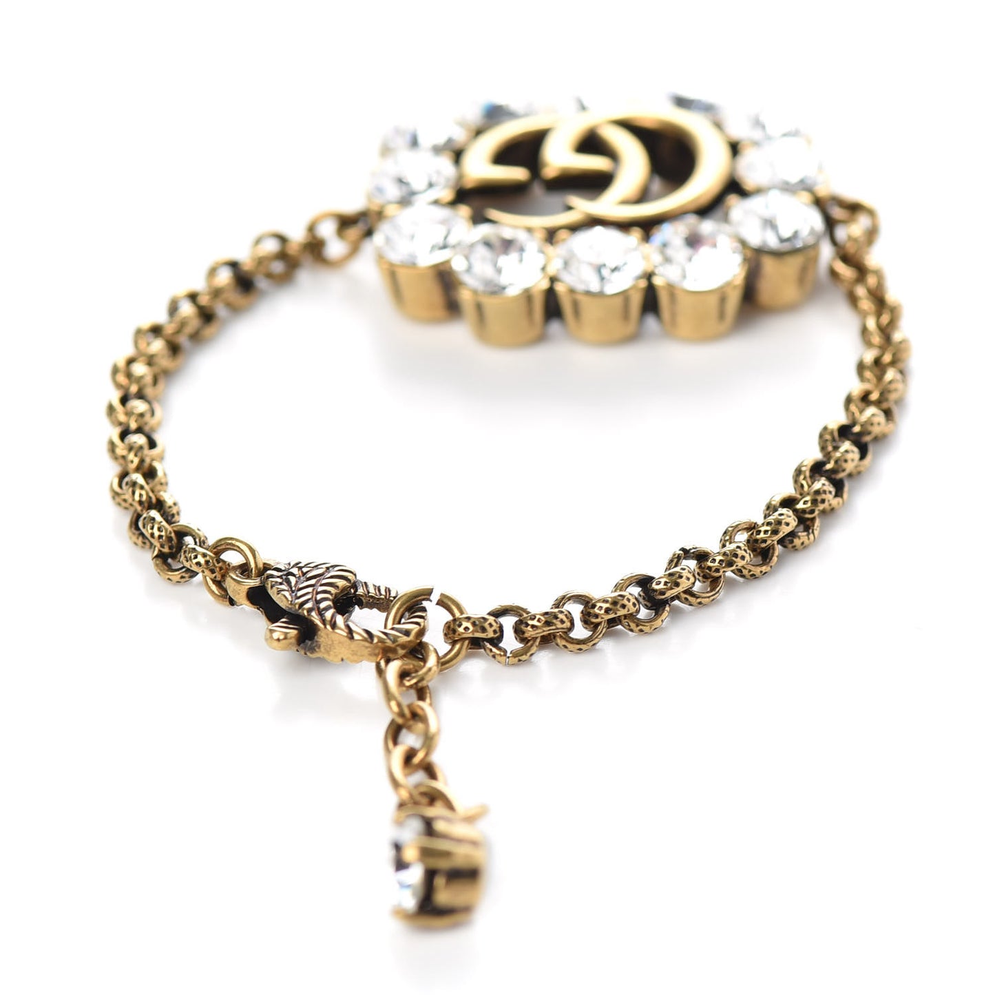 Metal Crystal Double G Bracelet Aged Gold