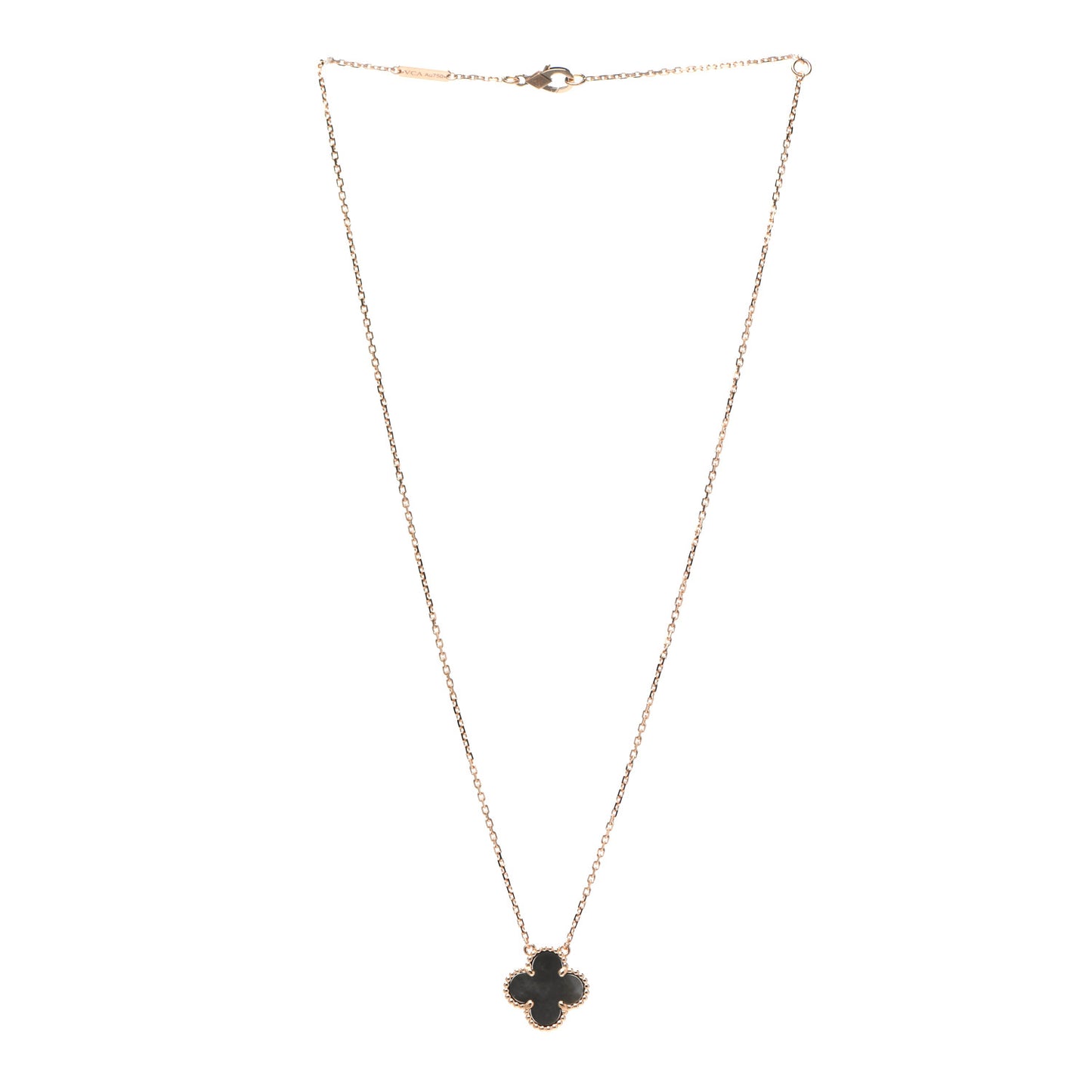 18K Rose Gold Gray Mother of Pearl Vintage Alhambra Pendant Necklace