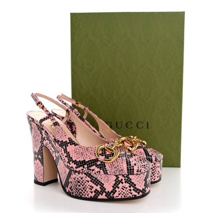 Gucci Calfskin Python Print Horsebit Platform 35/120mm Slingback Pumps 36 Wild Rose 9 of 9