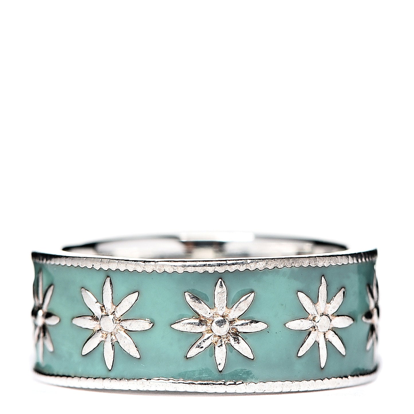 Sterling Silver Enamel Daisy Band Ring 49 5