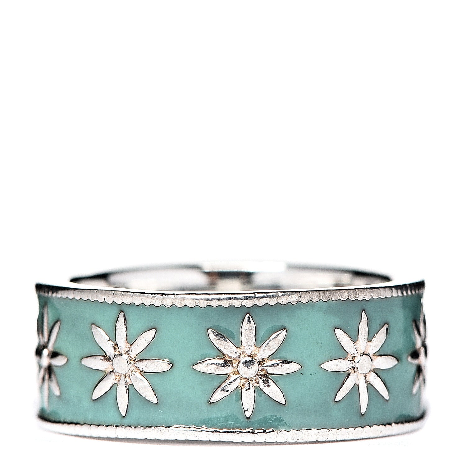Tiffany Sterling Silver Enamel Daisy Band Ring 49 5 1 of 4