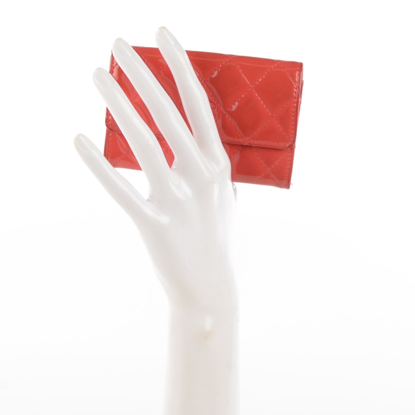 Patent Quilted Flap Card Holder Dark Pink