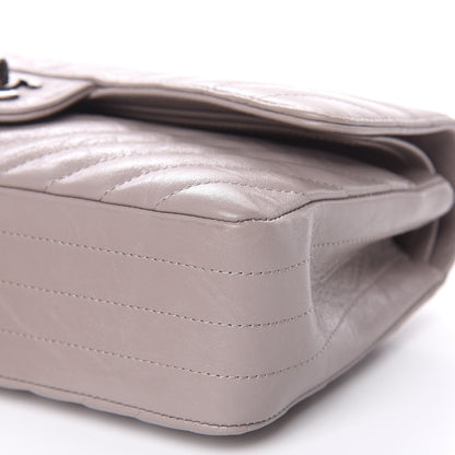 Chanel Iridescent Calfskin Chevron Quilted Medium Double Flap Grey 9 of 10