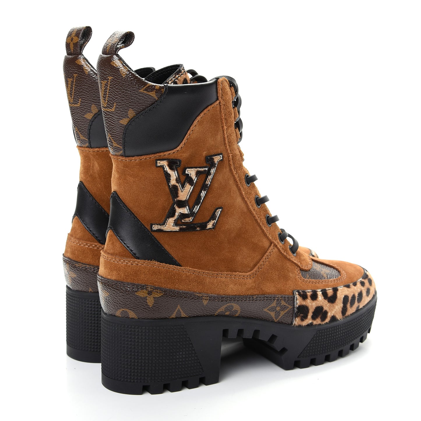 Suede Calfskin Monogram Laureate Platform Desert Boots 36 Cognac
