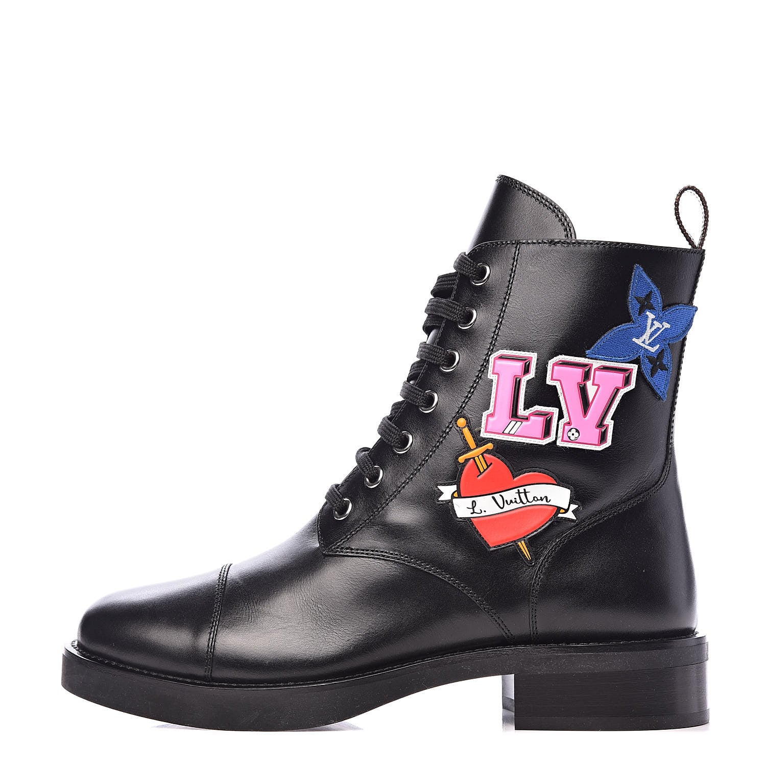 Louis Vuitton Calfskin LV Black Heart Flat Ranger Boots 38.5 Black 1 of 12