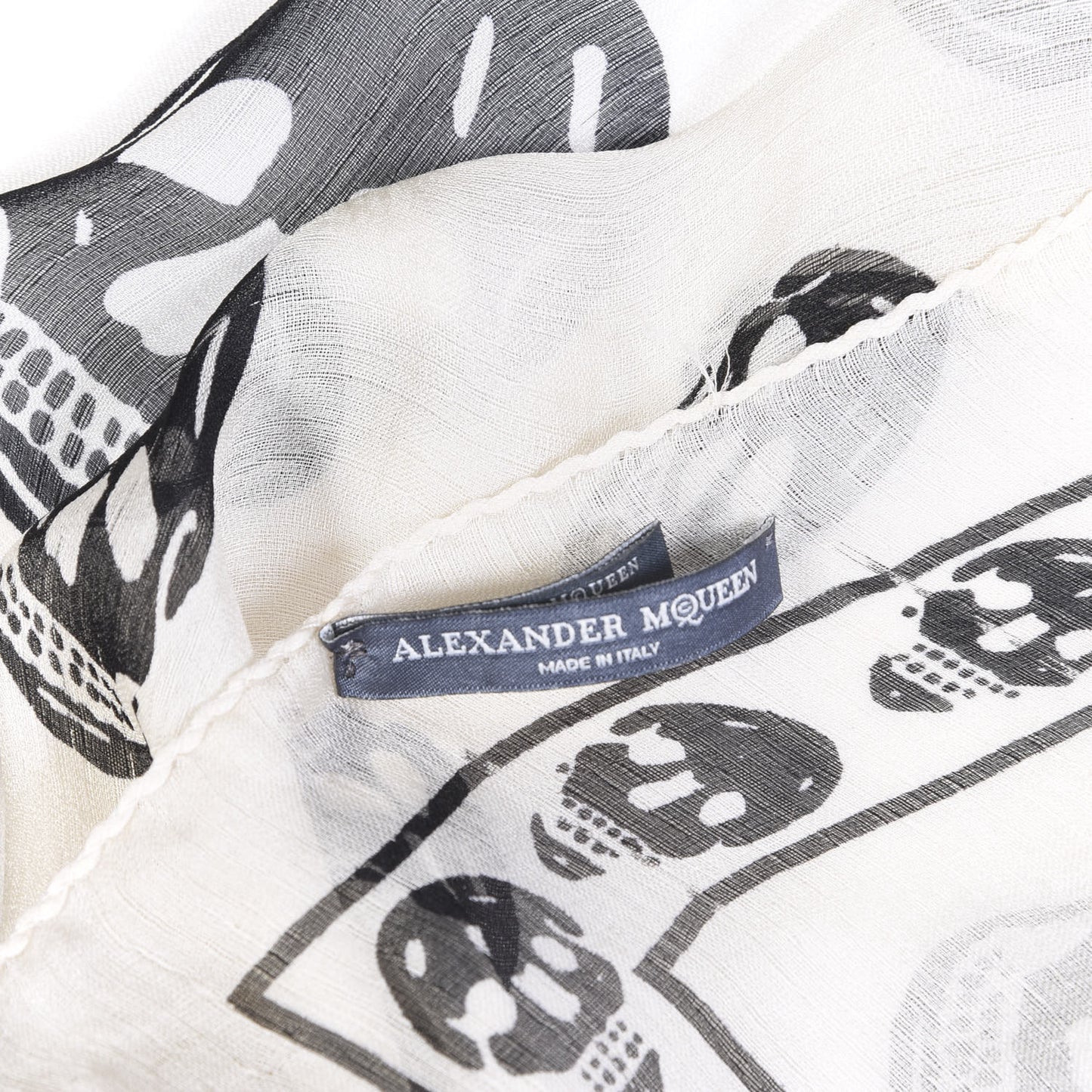 Silk Chiffon Skull Scarf Ivory Black
