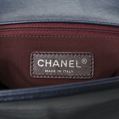 Chanel Glazed Calfskin Quilted New Medium Boy Chained Flap Navy 6 of 10
