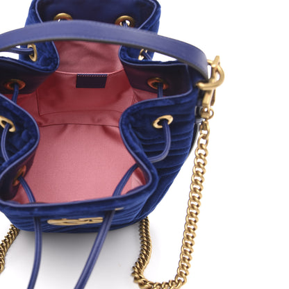 Gucci Velvet Matelasse GG Marmont Bucket Bag Cobalt Blue 5 of 12
