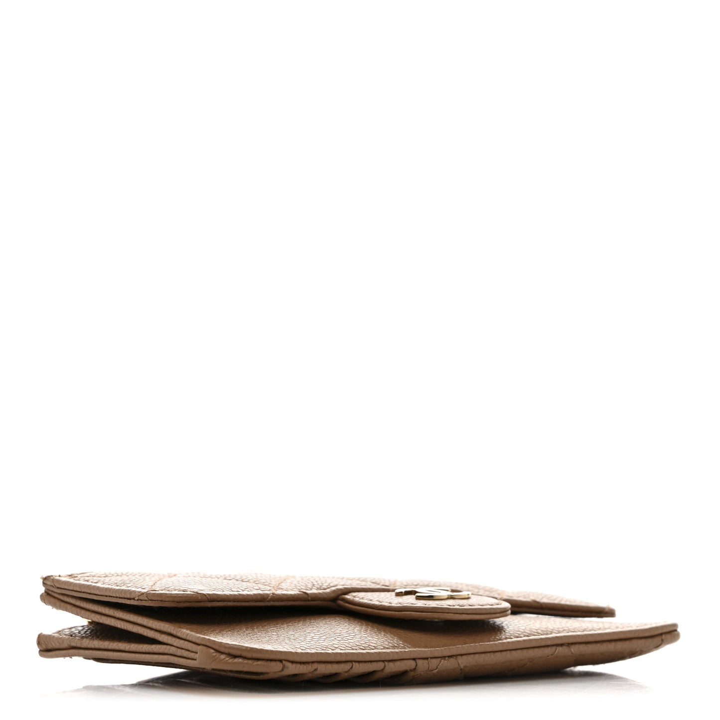 Caviar Quilted Flap Zip Card Holder Dark Beige
