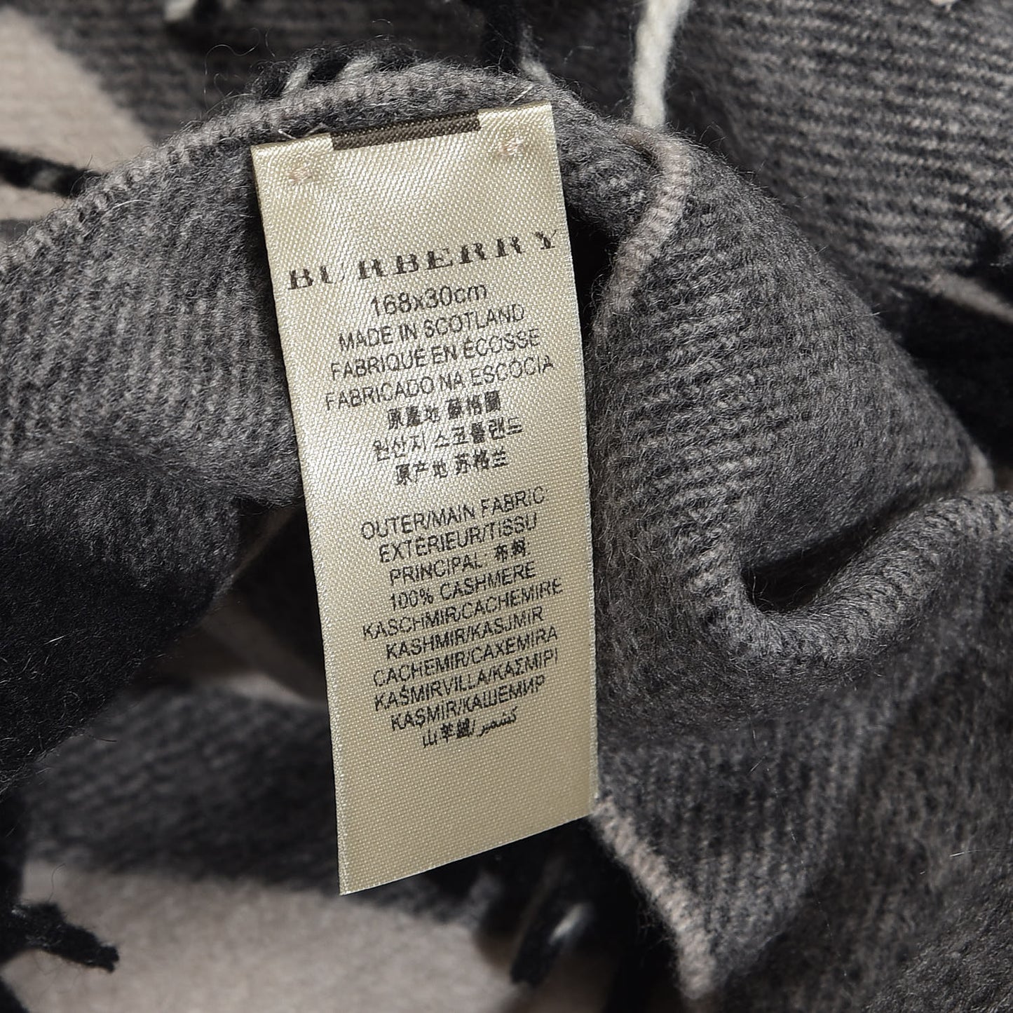 Cashmere Classic Check Fringe Scarf Grey