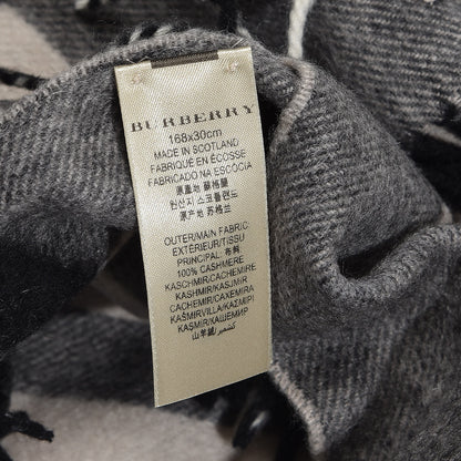 Burberry Cashmere Classic Check Fringe Scarf Grey 8 of 8