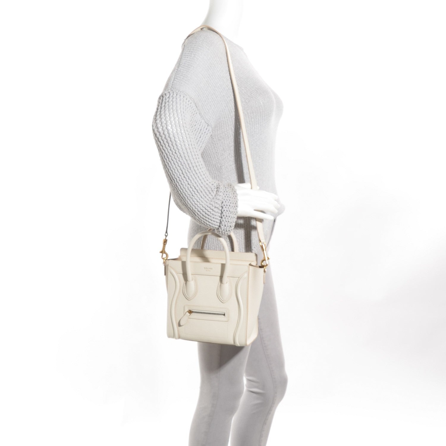 Celine Drummed Calfskin Nano Luggage White 2 of 9