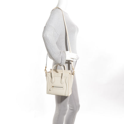 Celine Drummed Calfskin Nano Luggage White 2 of 9