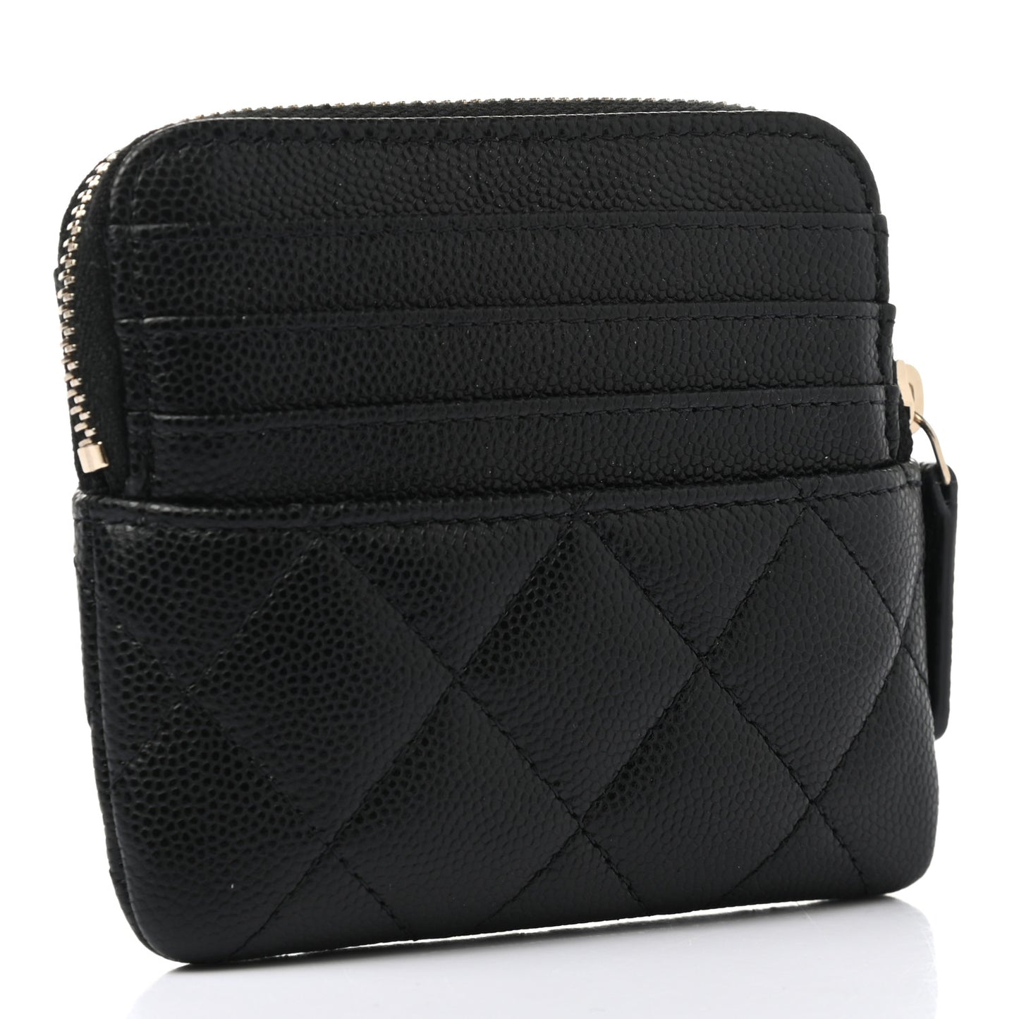 Caviar Quilted Zip Card Holder Wallet Black