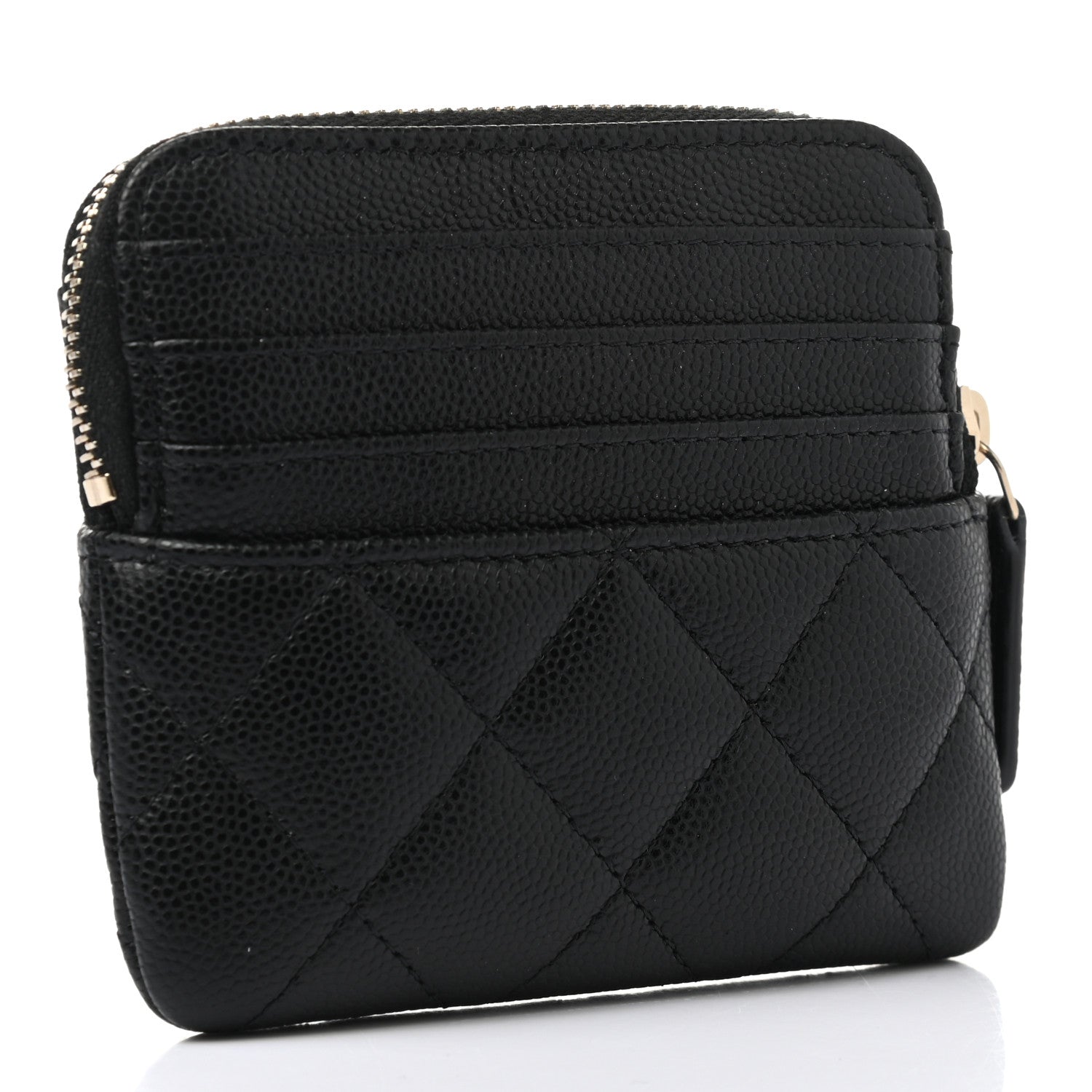 Chanel Caviar Quilted Zip Card Holder Wallet Black 3 of 7