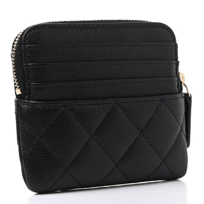 Chanel Caviar Quilted Zip Card Holder Wallet Black 3 of 7