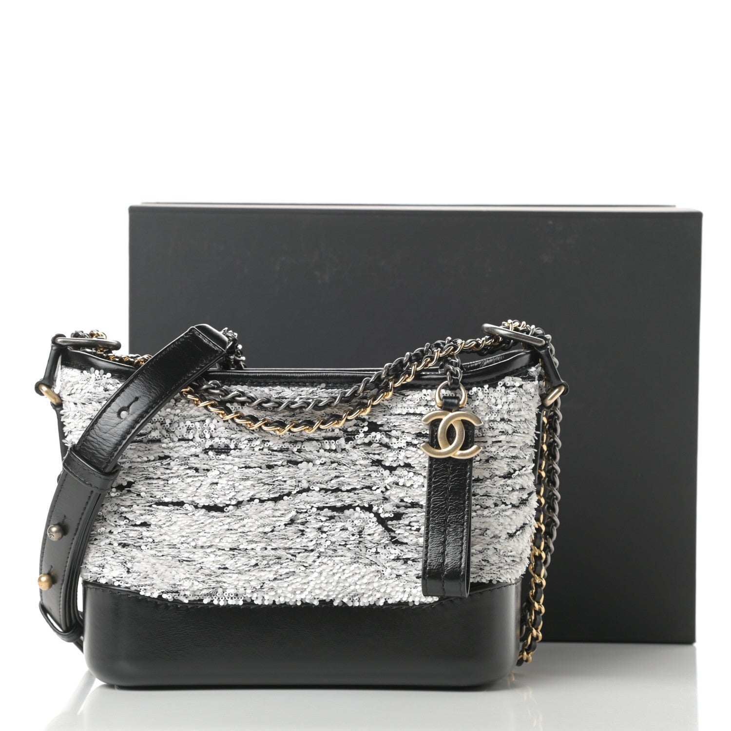 Chanel Sequin Wool Calfskin Small Gabrielle Hobo Black White 11 of 11