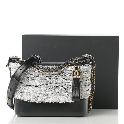 Chanel Sequin Wool Calfskin Small Gabrielle Hobo Black White 11 of 11