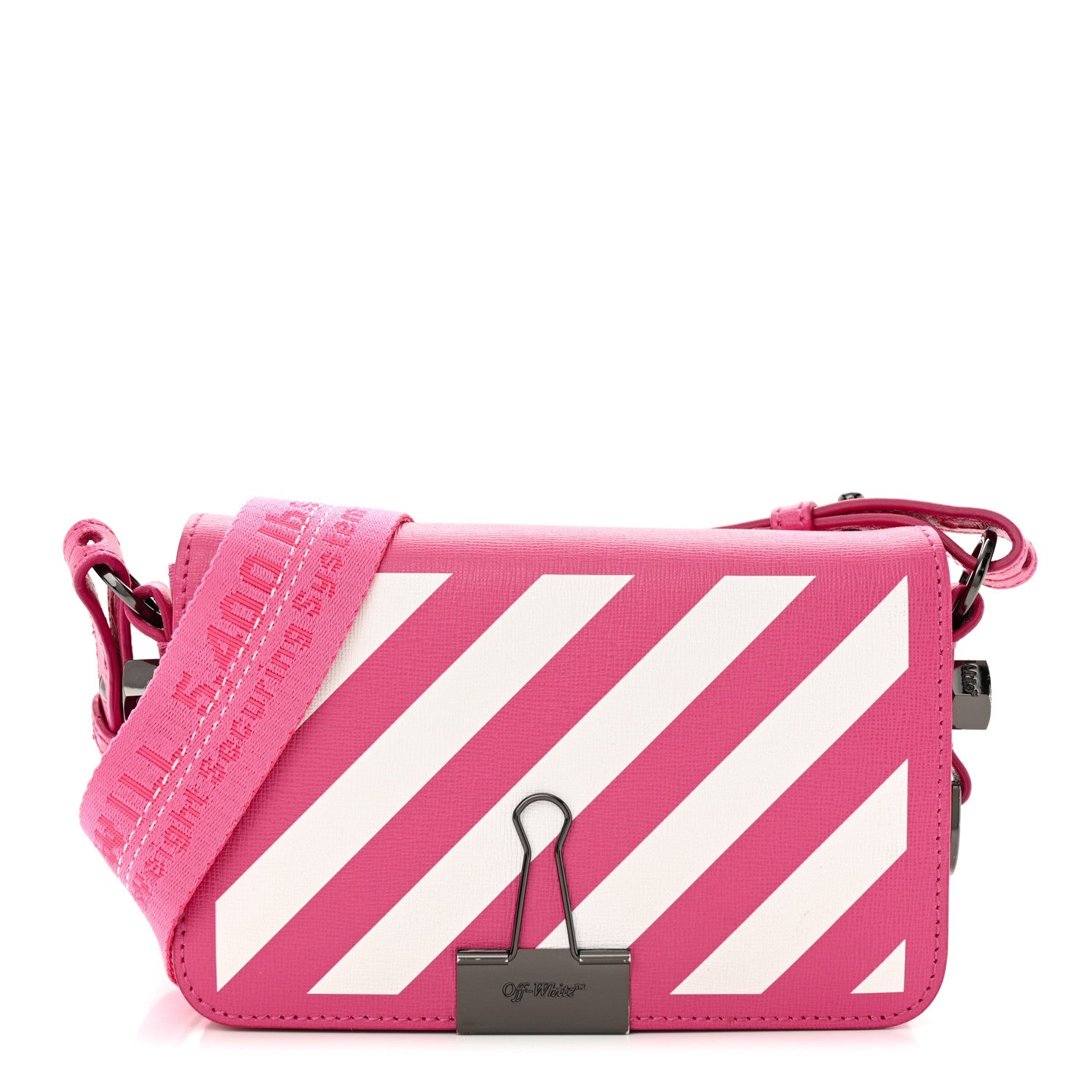 Off-White Saffiano Striped Diag Binder Clip Bag Pink White 1 of 14