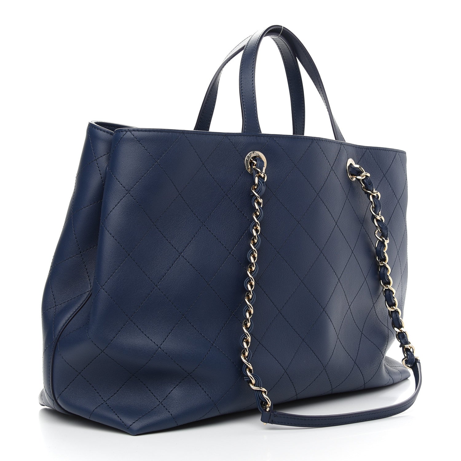 Chanel Calfskin Stitched Large Shopping Tote Blue 3 of 9