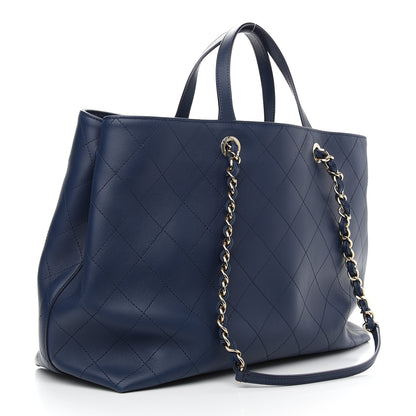 Chanel Calfskin Stitched Large Shopping Tote Blue 3 of 9
