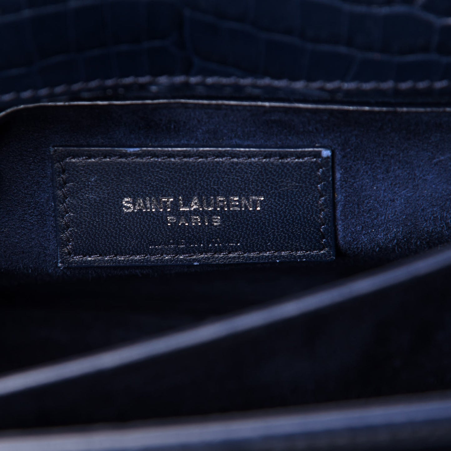 Calfskin Crocodile Embossed Medium Monogram Sunset Navy