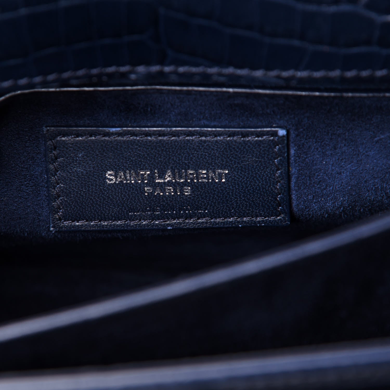 Saint Laurent Calfskin Crocodile Embossed Medium Monogram Sunset Navy 7 of 18