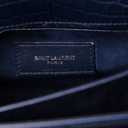 Saint Laurent Calfskin Crocodile Embossed Medium Monogram Sunset Navy 7 of 18