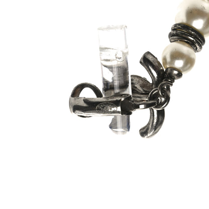 Chanel Pearl Crystal CC Chain Drop Earrings Silver 4 of 4