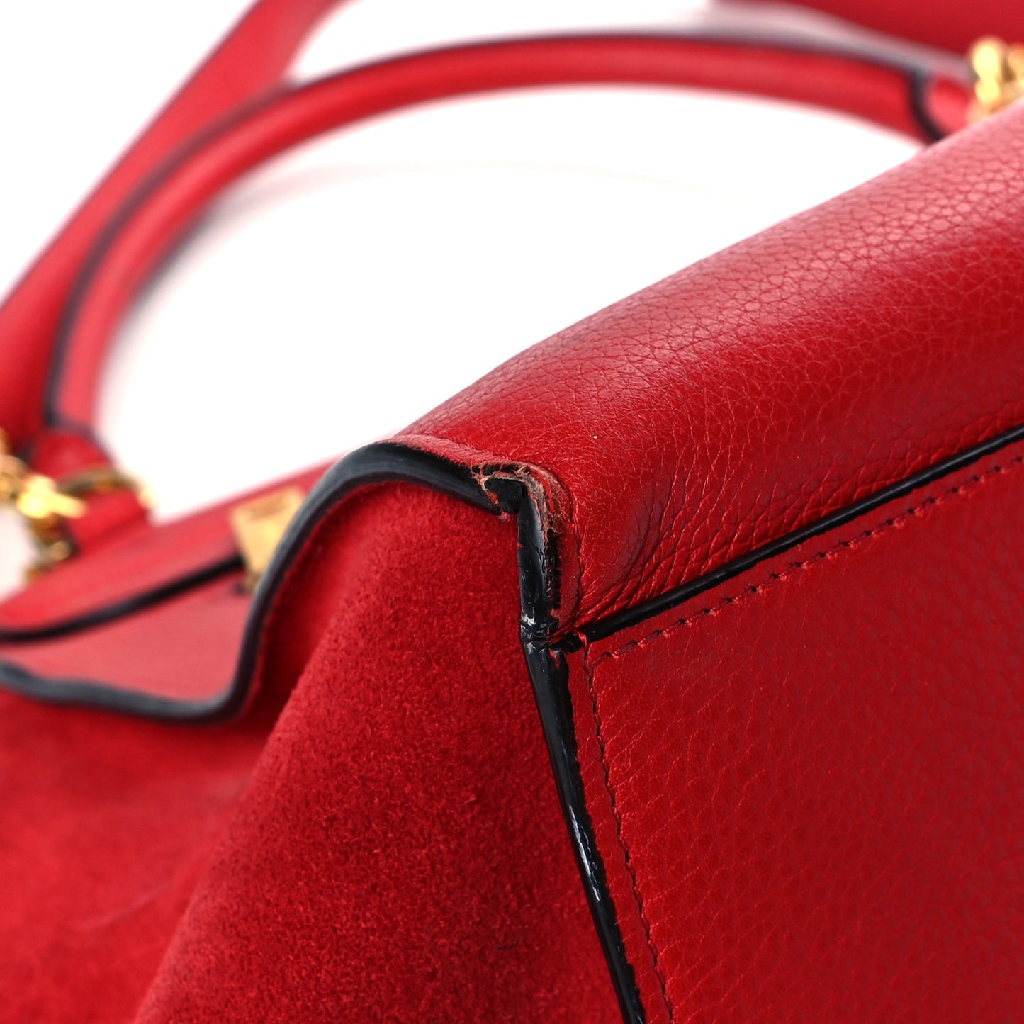 Drummed Calfskin Suede Medium Trapeze Coquelicot
