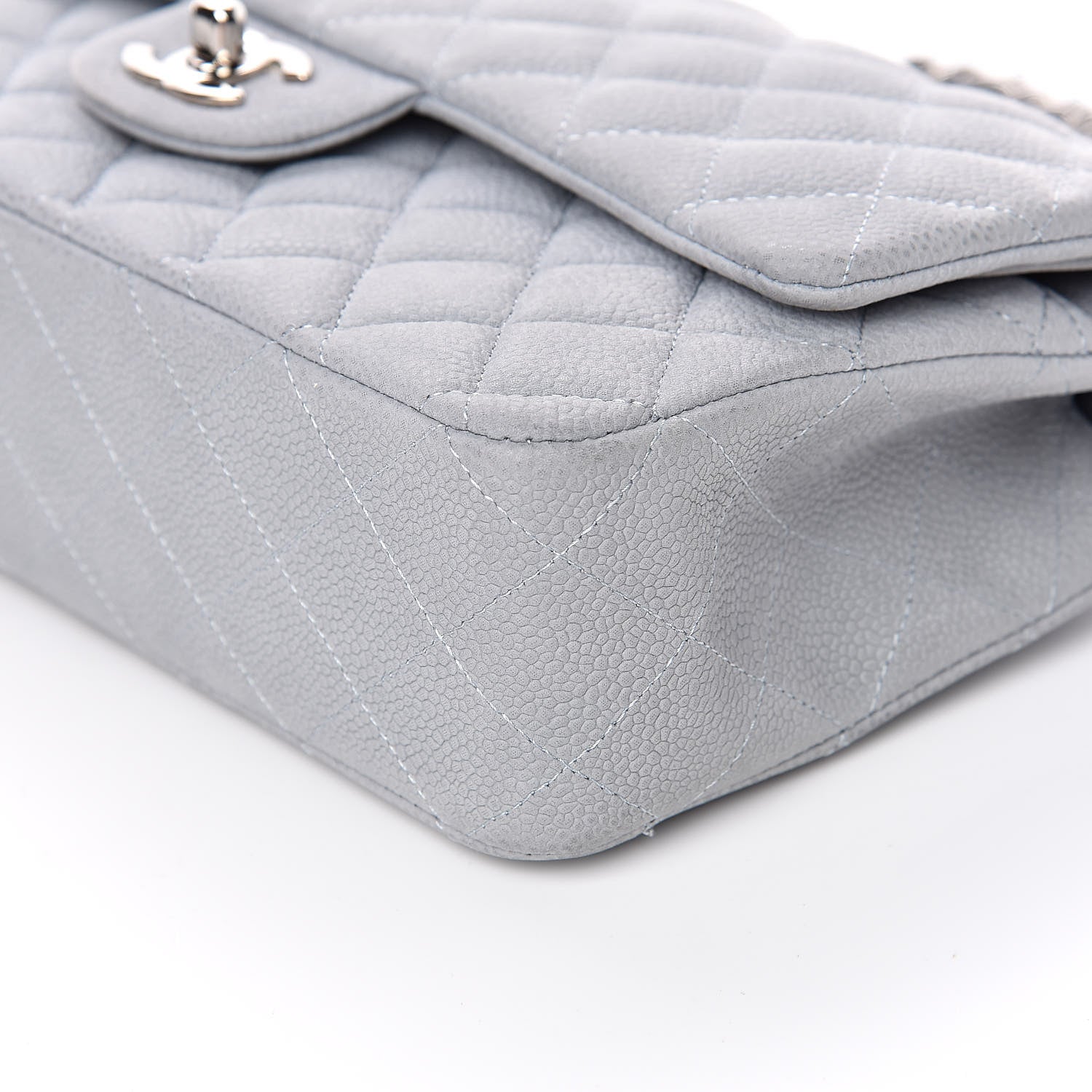Chanel Iridescent Caviar Quilted Medium Double Flap Light Grey 9 of 14