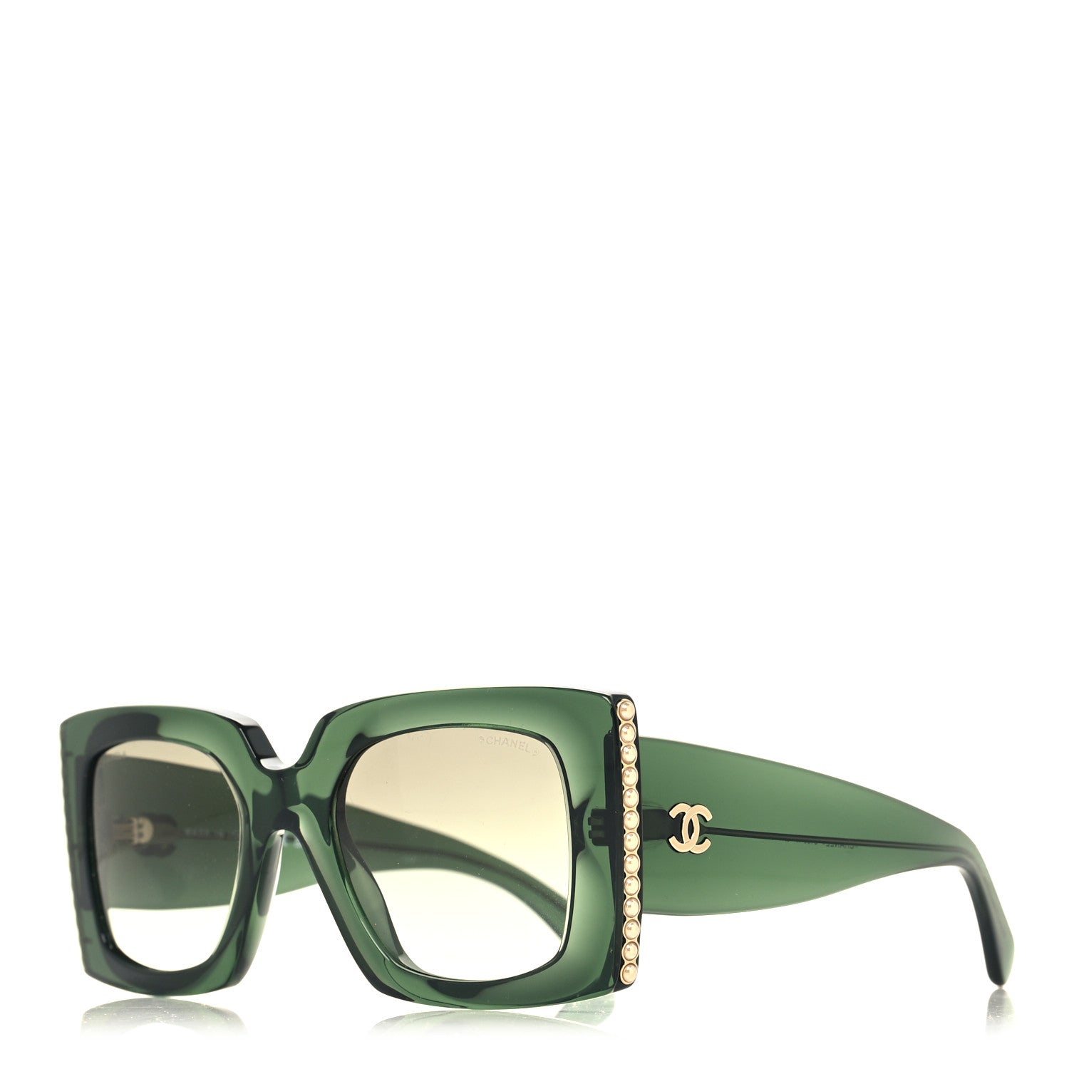 Chanel Acetate Pearl Rectangle Sunglasses 5480-H Dark Green 1 of 8