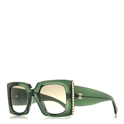 Chanel Acetate Pearl Rectangle Sunglasses 5480-H Dark Green 1 of 8