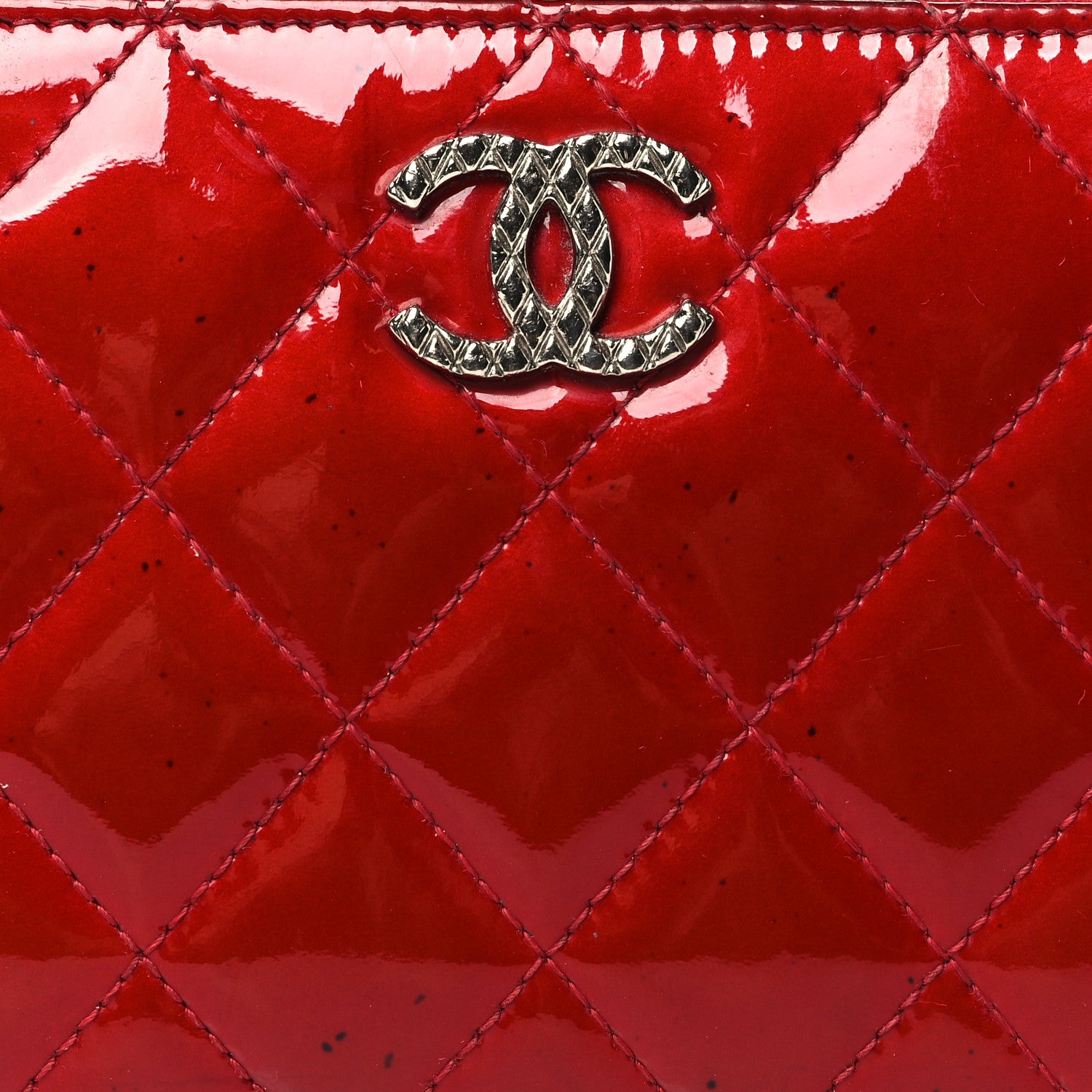 Chanel Patent Quilted Brilliant Zip Around Wallet Red 1743472